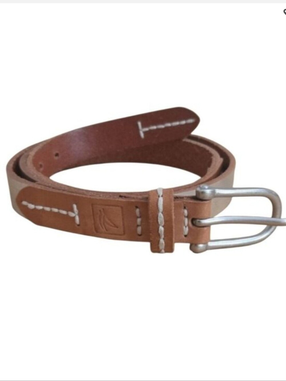 Sperry Tan & Silver Metallic Leather Belt Size M